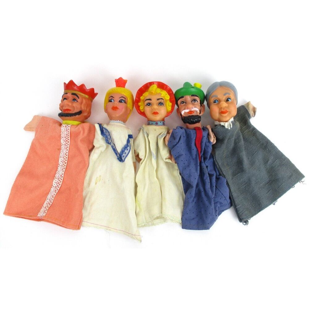 5 Punch and Judy Show Hand Puppets Mister Rogers, Red Riding Hood, Grandma ++++
